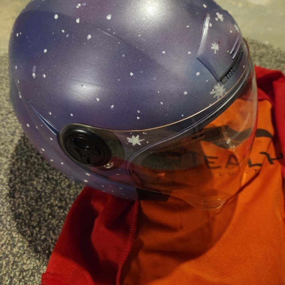 Women's Purple Star Print Open-Face Helmet Cover - Clear Visor